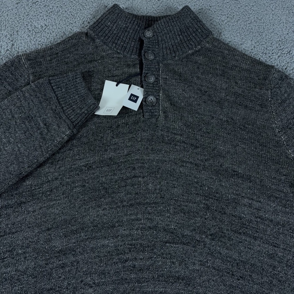 GAP Sweater Mens XL Gray Henley Shawl Pullover Cotton‎ Stretch NEW Preppy Casual